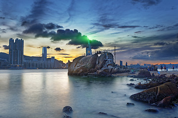 Image showing Light House at sea Cove at Sunset