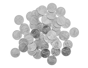 Image showing Black and white Dollar coins 1 cent wheat penny