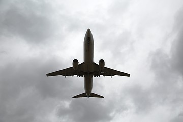 Image showing Airplane Silhouette, Overcast Sky