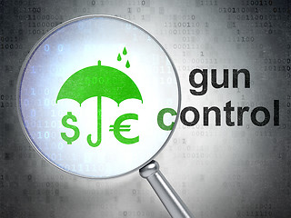 Image showing Privacy concept: Money And Umbrella and Gun Control with optical glass