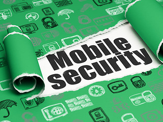 Image showing Safety concept: black text Mobile Security under the piece of  torn paper