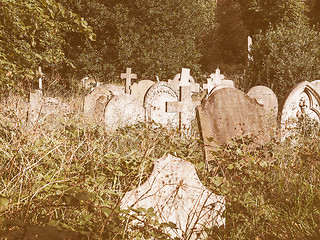 Image showing Tombs and crosses at goth cemetery vintage