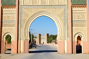 Image showing morocco arch in africa old construction street  the blue sky