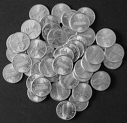 Image showing Black and white Dollar coins 1 cent wheat penny