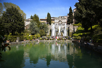 Image showing TIVOLI, ITALY - APRIL 10, 2015: Tourists visiting Fountain of Ne