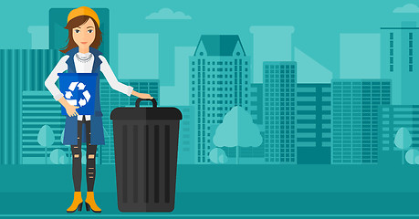 Image showing Woman with recycle bins.