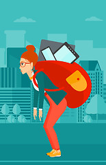 Image showing Woman with backpack full of devices.