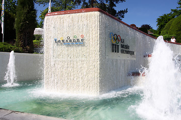 Image showing LAUSANNE, SWITZERLAND - MAY 24, 2010: Fountain and Signboard at 