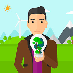 Image showing Man with lightbulb and trees inside.