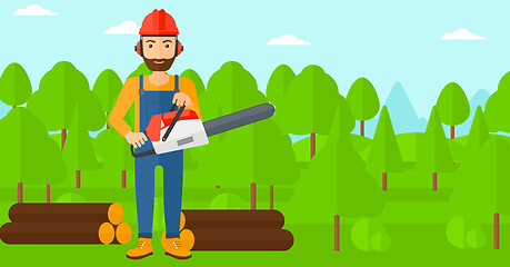 Image showing Lumberjack with chainsaw.