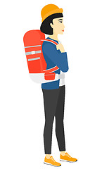 Image showing Woman with backpack hiking.