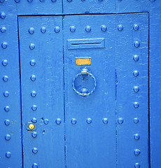 Image showing antique door in morocco africa blue wood and metal rusty