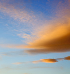 Image showing sunrise in the colored sky white soft clouds and abstract backgr