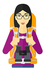 Image showing Cheerful backpacker with binoculars.