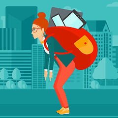 Image showing Woman with backpack full of devices.