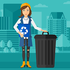 Image showing Woman with recycle bins.