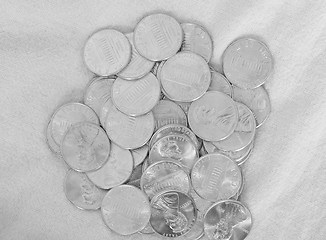 Image showing Black and white Dollar coins 1 cent wheat penny