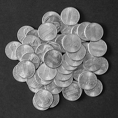 Image showing Black and white Dollar coins 1 cent wheat penny