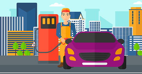 Image showing Man filling up fuel into car.