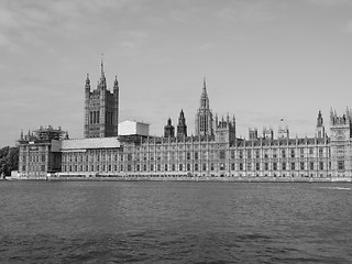 Image showing Black and white Houses of Parliament in London