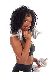 Image showing Closeup of African American woman with dumbbell\'s.