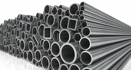 Image showing Stack of steel pipes