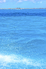 Image showing ground wave  in    blue  foam   sea drop sunny day  