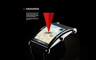 Image showing close up of black smart watch with gps navigator