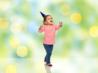 Image showing happy little baby girl with birthday party hat