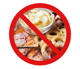 Image showing close up of fast food snacks behind no symbol