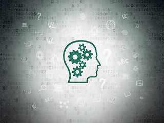 Image showing Studying concept: Head With Gears on Digital Paper background