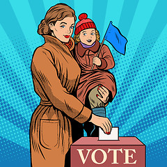 Image showing Mother and child women vote in elections