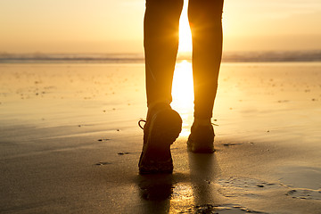 Image showing Walking to the sunset