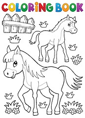 Image showing Coloring book horse with foal theme 1
