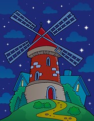 Image showing Hill with windmill at night