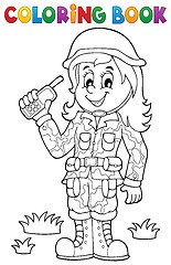 Image showing Coloring book female soldier theme 1