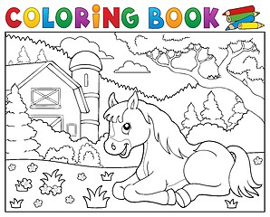 Image showing Coloring book horse near farm theme 2