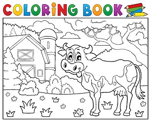 Image showing Coloring book cow near farm theme 2