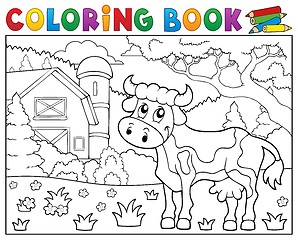 Image showing Coloring book cow near farm theme 1