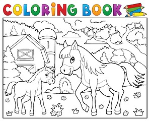 Image showing Coloring book horse with foal theme 2