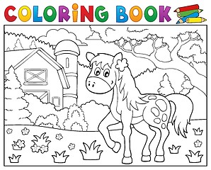 Image showing Coloring book horse near farm theme 1