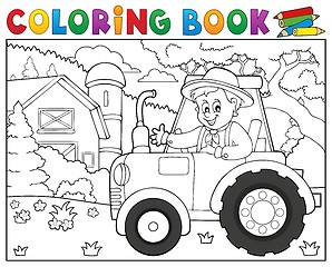 Image showing Coloring book tractor near farm theme 1