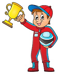 Image showing Car racer holding trophy theme image 1