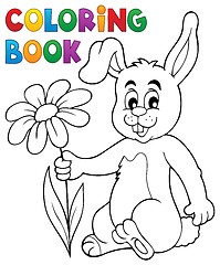 Image showing Coloring book Easter bunny with flower