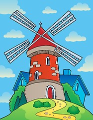 Image showing Hill with windmill theme 1