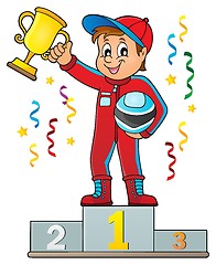 Image showing Car racer holding trophy theme image 2