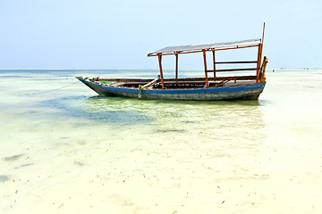 Image showing beach   in zanzibar seaweed       sand isle  sky    sailing