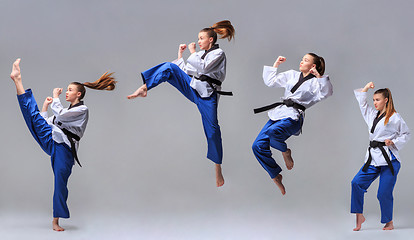 Image showing The collage of karate girl with black belt