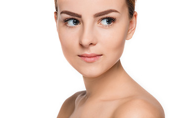 Image showing The beautiful face of young woman with cleanf fresh skin 