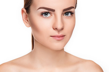 Image showing The beautiful face of young woman with cleanf fresh skin 